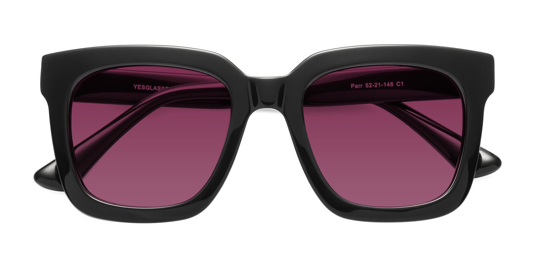 Folded Front of Parr in Black with Wine Tinted Lenses