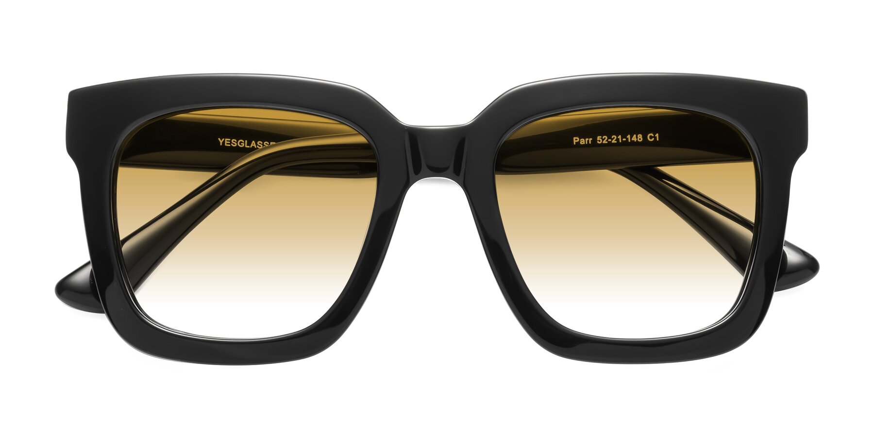 Folded Front of Parr in Black with Champagne Gradient Lenses