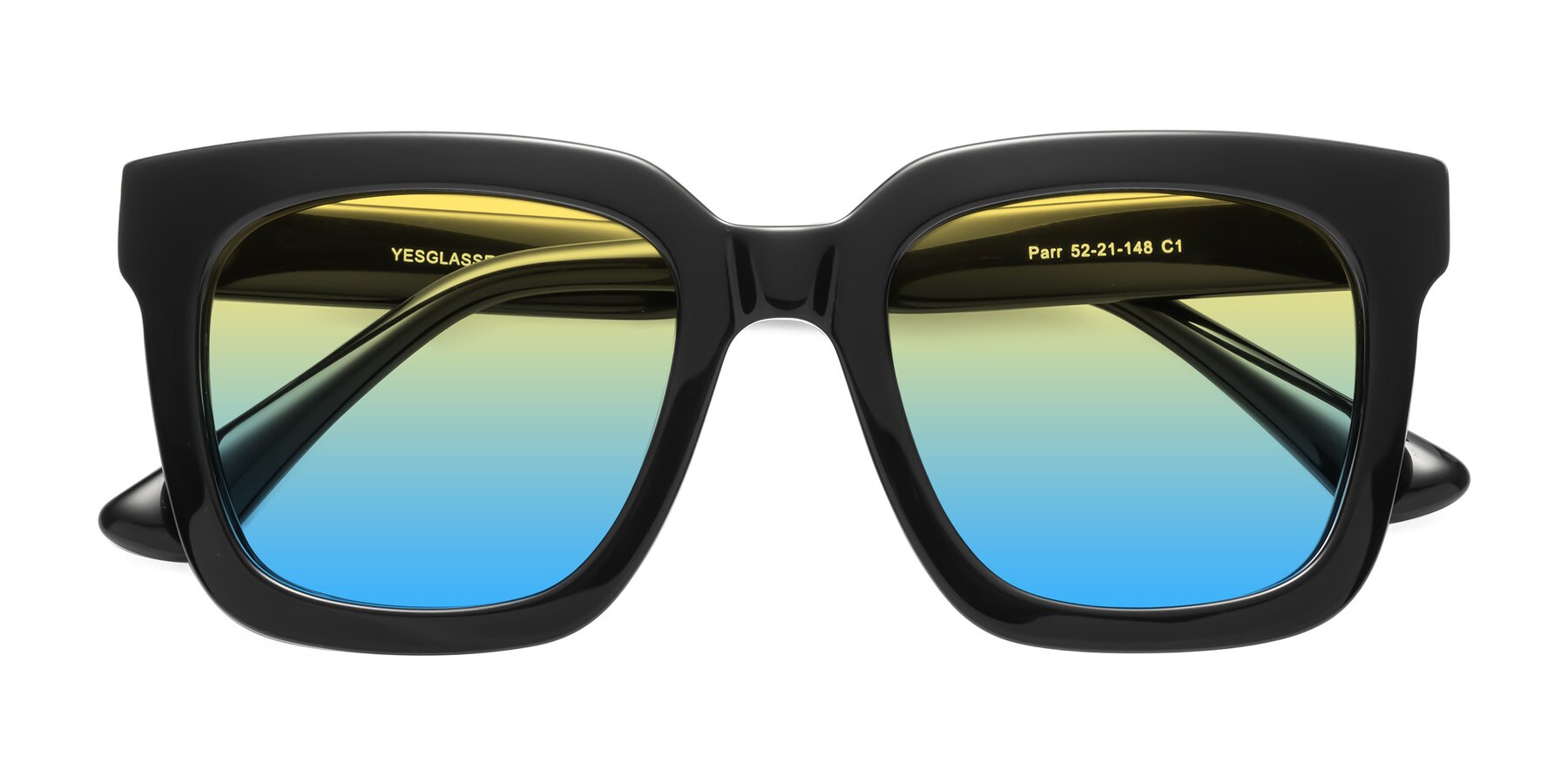 Folded Front of Parr in Black with Yellow / Blue Gradient Lenses