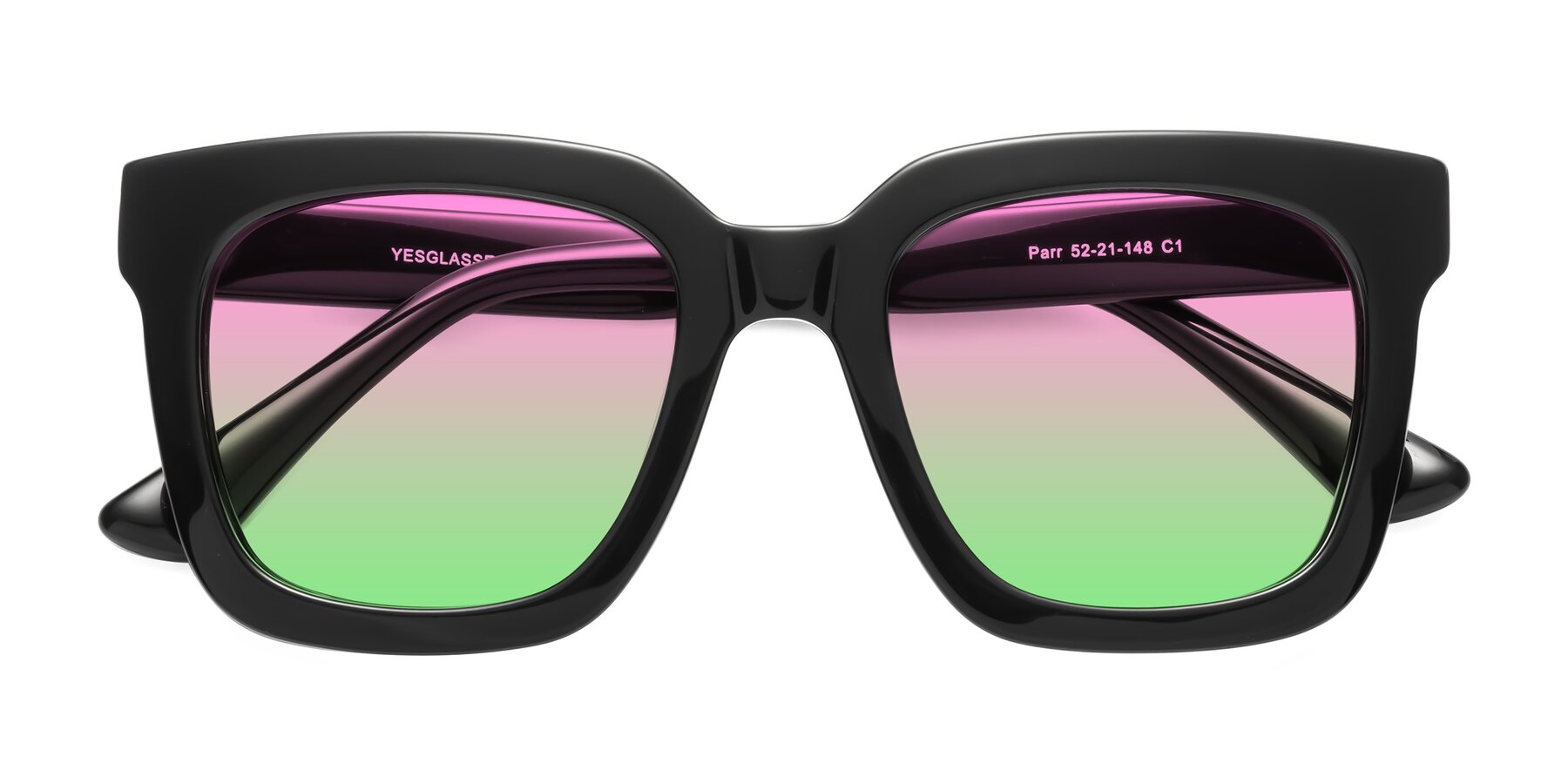 Folded Front of Parr in Black with Pink / Green Gradient Lenses