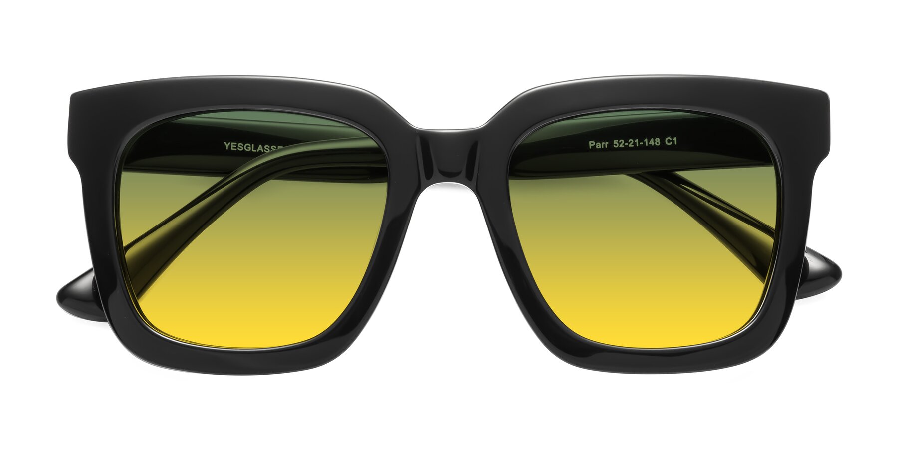 Folded Front of Parr in Black with Green / Yellow Gradient Lenses