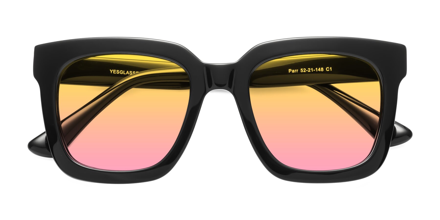 Folded Front of Parr in Black with Yellow / Pink Gradient Lenses