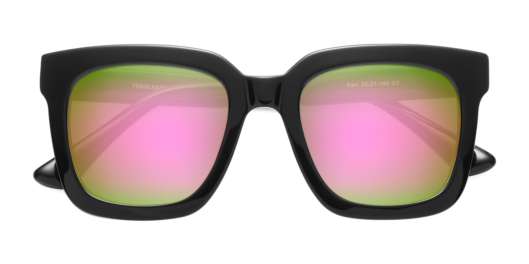 Folded Front of Parr in Black with Pink Mirrored Lenses