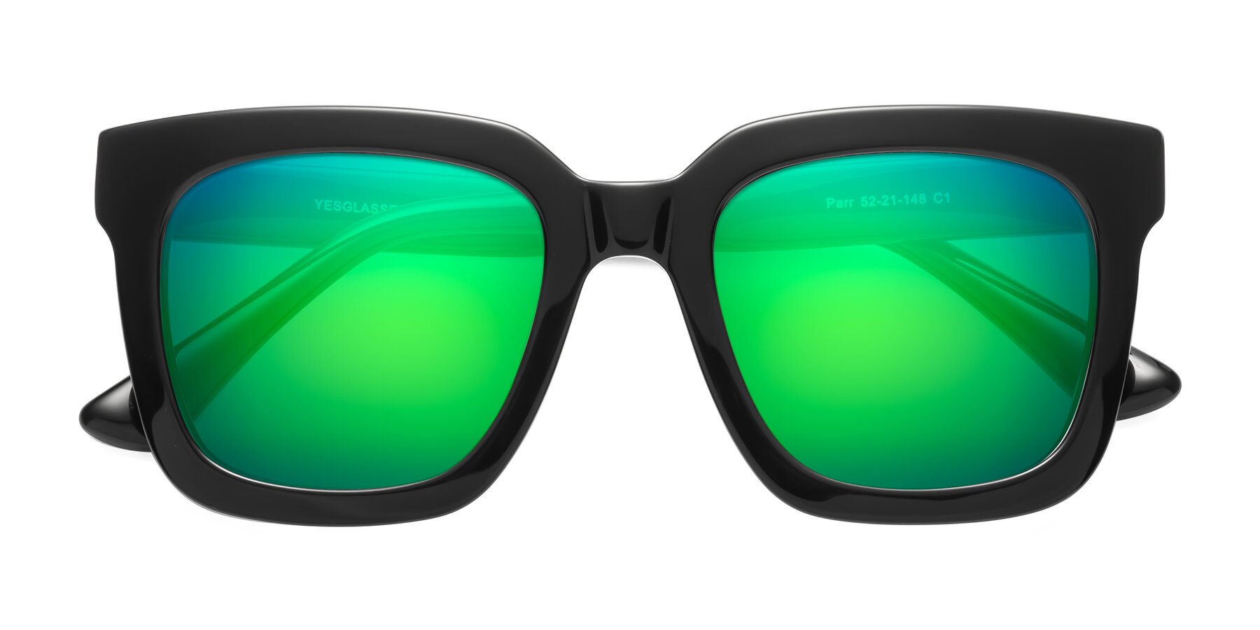 Folded Front of Parr in Black with Green Mirrored Lenses