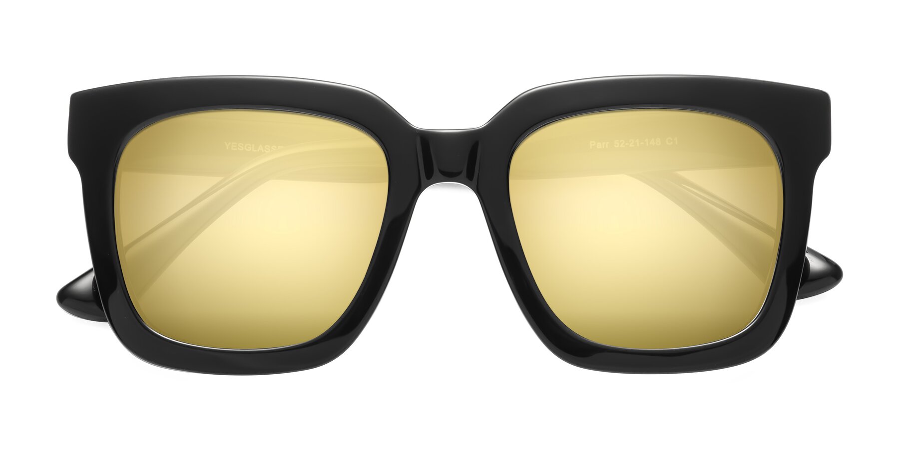 Black Oversized Acetate Square Mirrored Sunglasses with Gold Sunwear Lenses