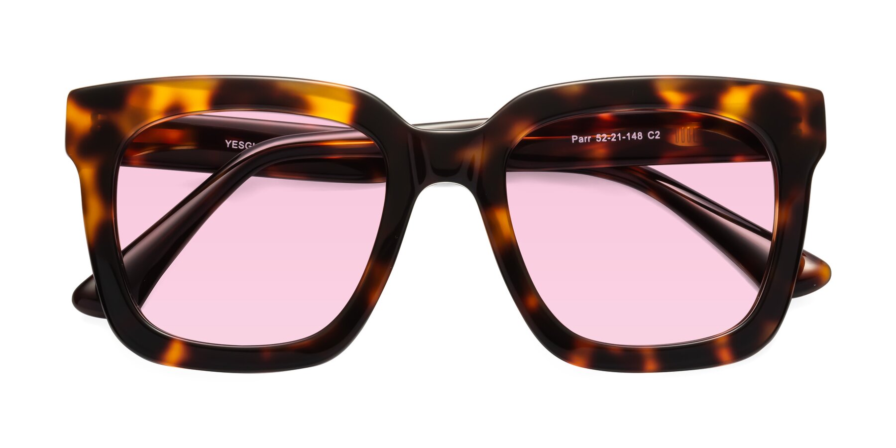 Folded Front of Parr in Tortoise with Light Pink Tinted Lenses