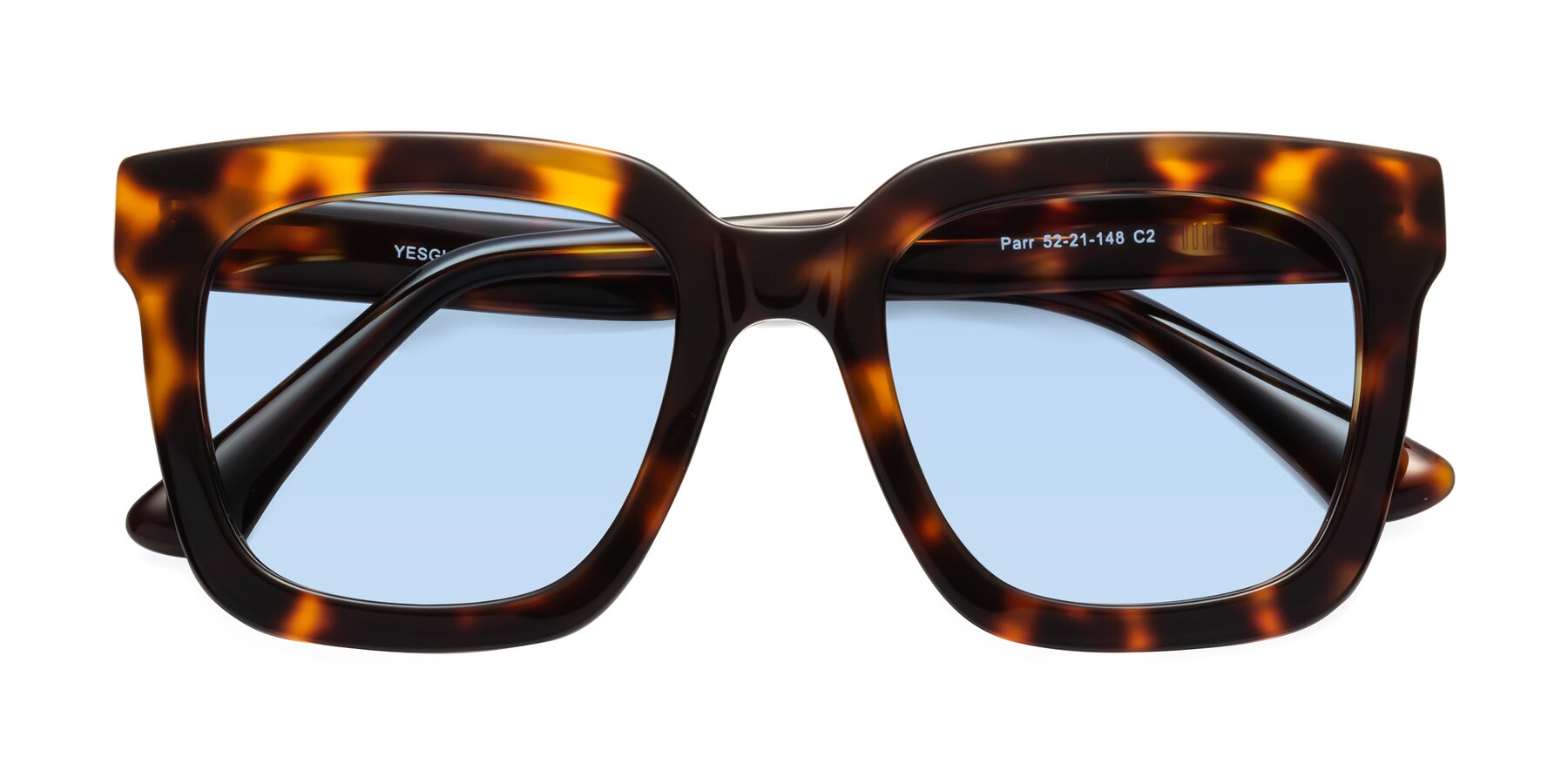 Folded Front of Parr in Tortoise with Light Blue Tinted Lenses
