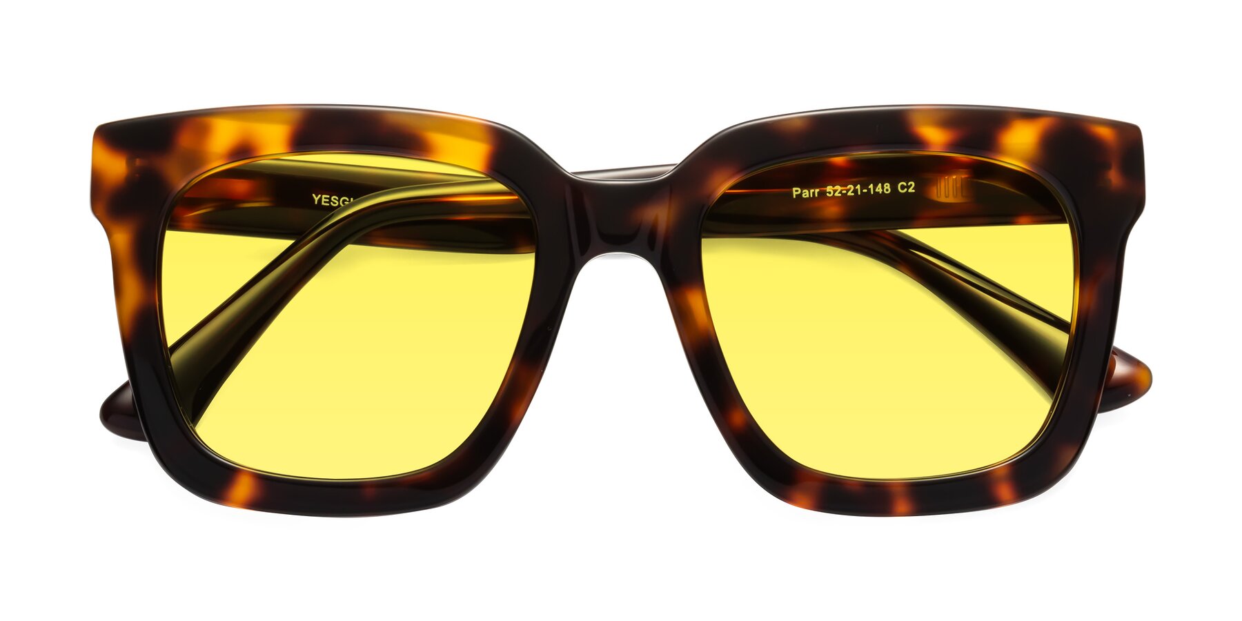 Folded Front of Parr in Tortoise with Medium Yellow Tinted Lenses