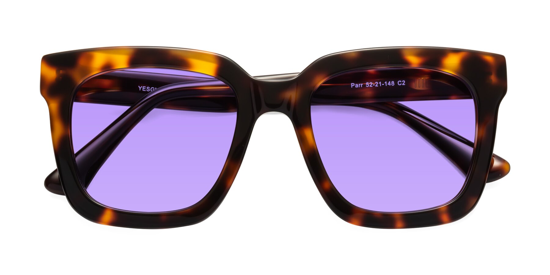 Folded Front of Parr in Tortoise with Medium Purple Tinted Lenses