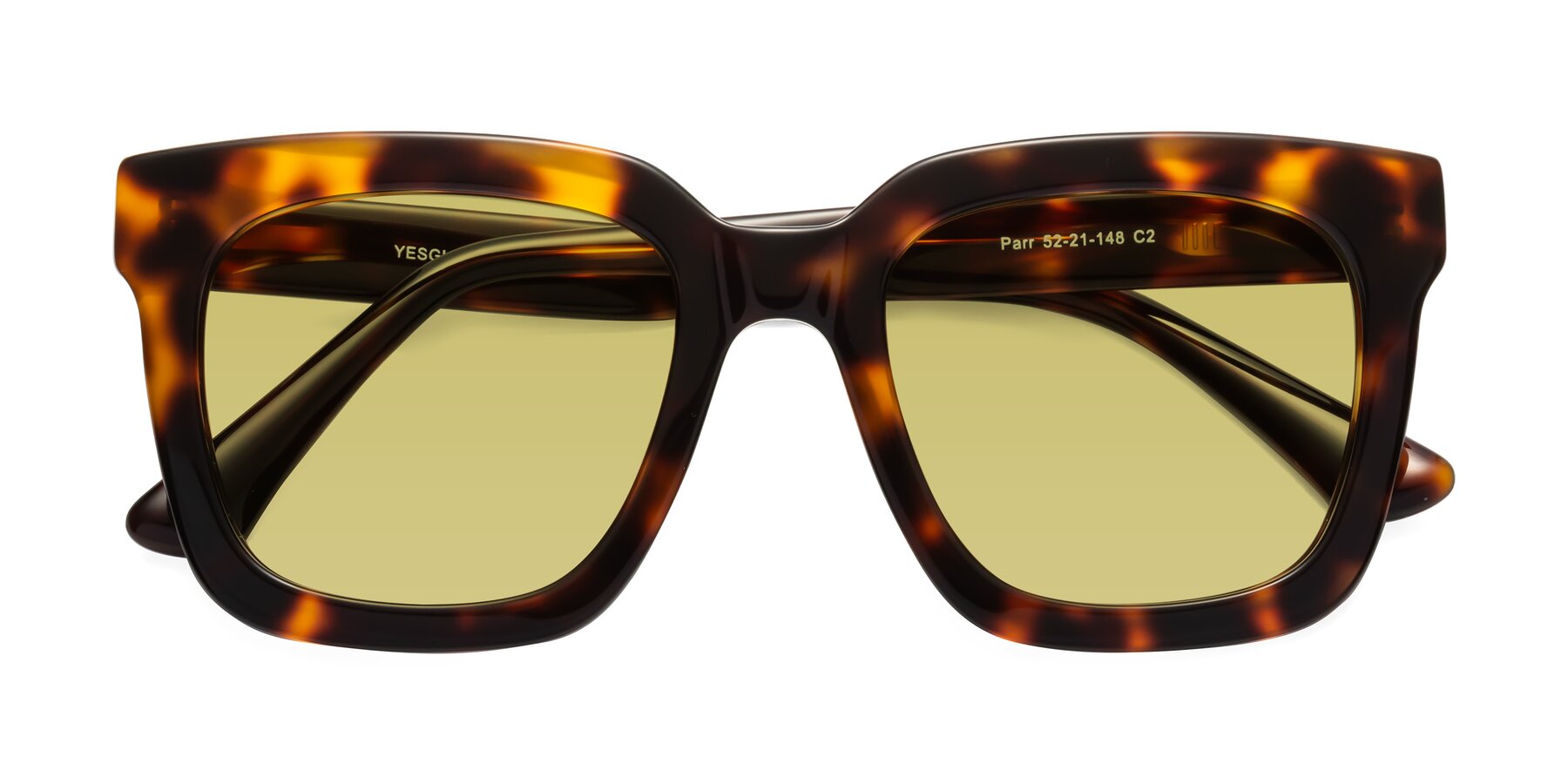 Folded Front of Parr in Tortoise with Medium Champagne Tinted Lenses
