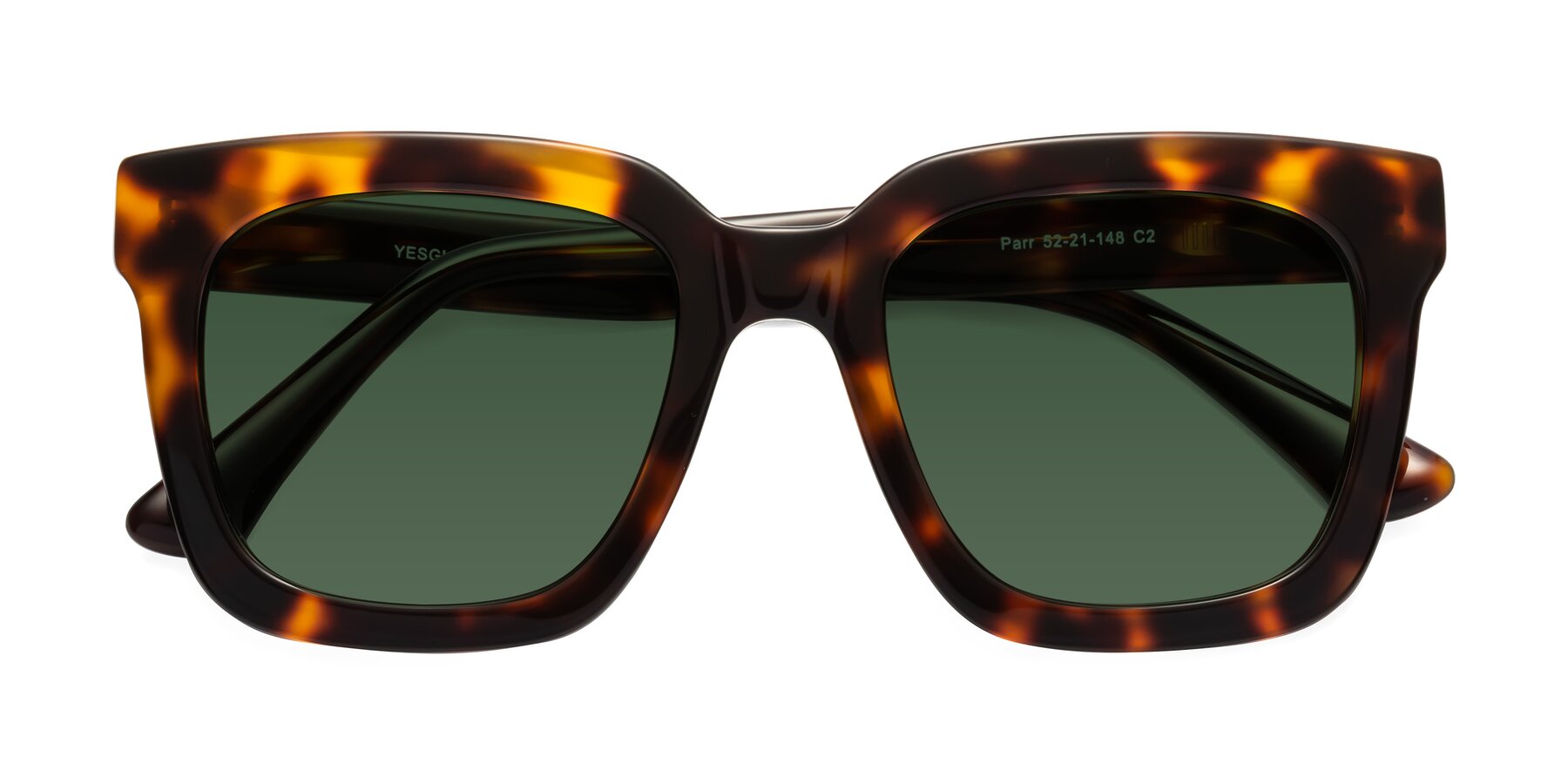 Folded Front of Parr in Tortoise with Green Tinted Lenses