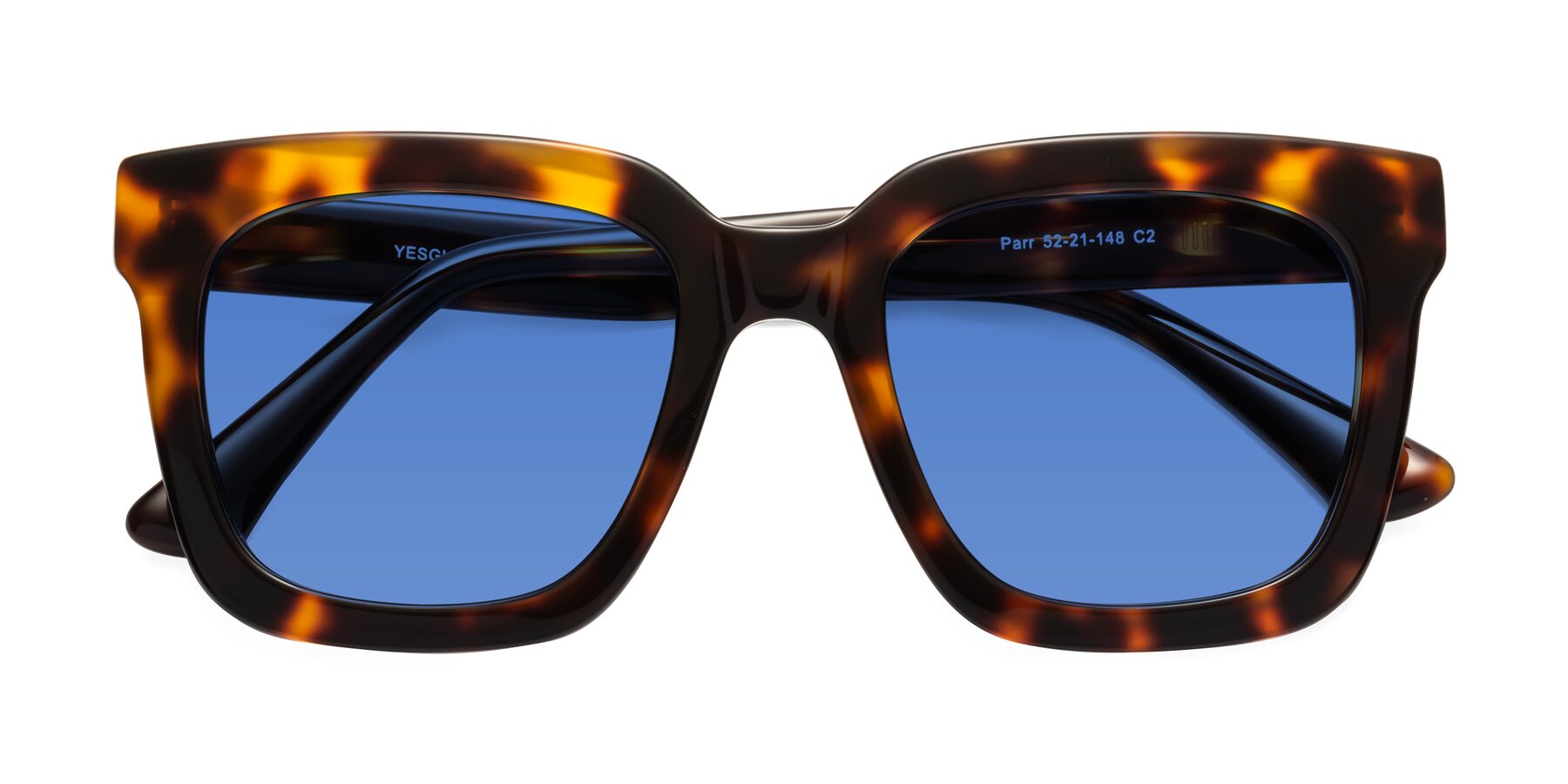 Folded Front of Parr in Tortoise with Blue Tinted Lenses