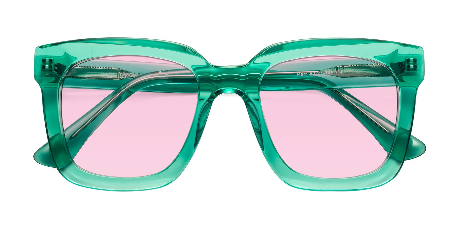 Folded Front of Parr in Green with Light Pink Tinted Lenses