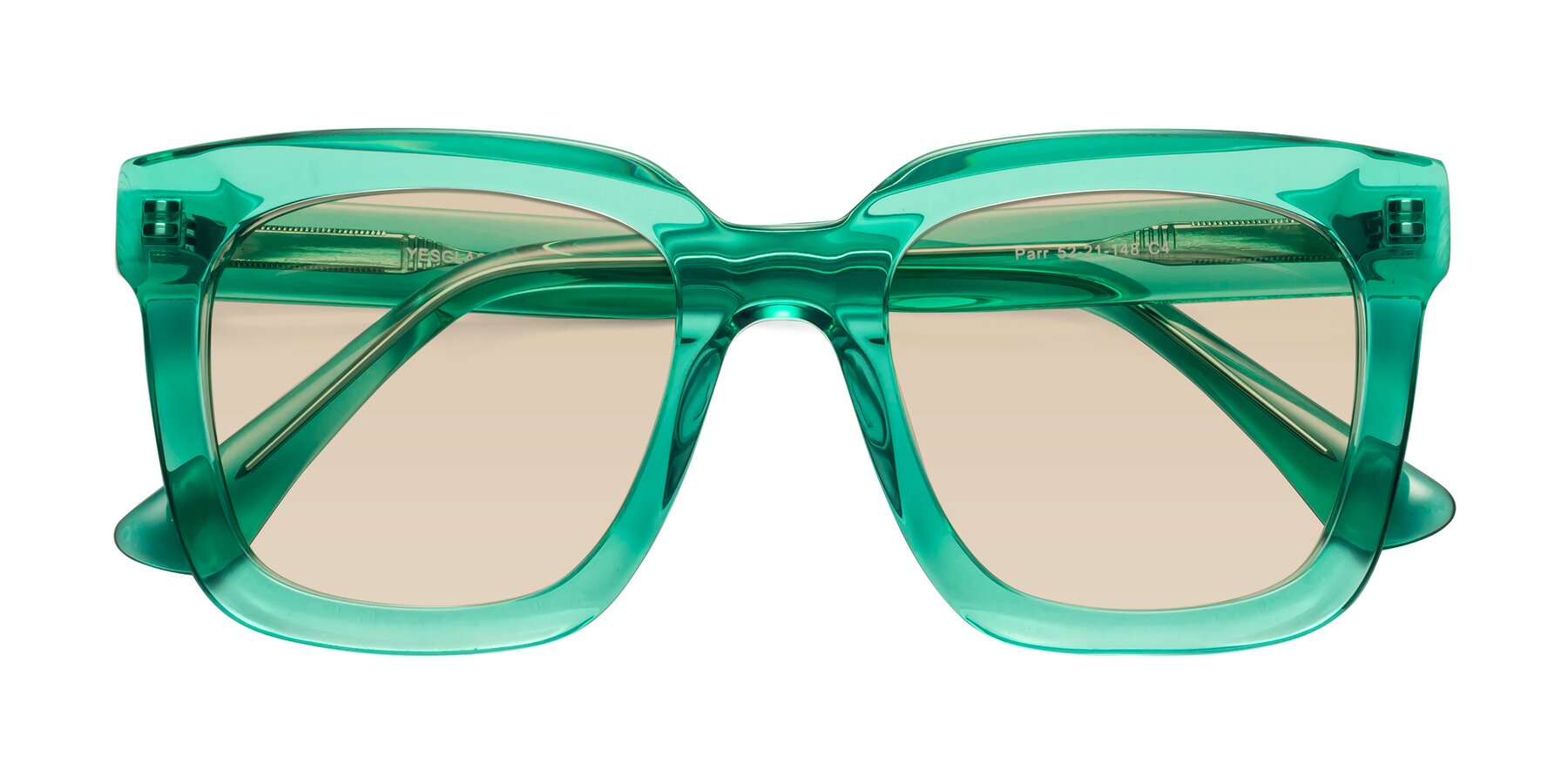 Folded Front of Parr in Green with Light Brown Tinted Lenses