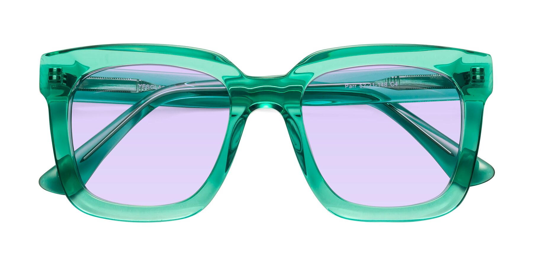 Folded Front of Parr in Green with Light Purple Tinted Lenses