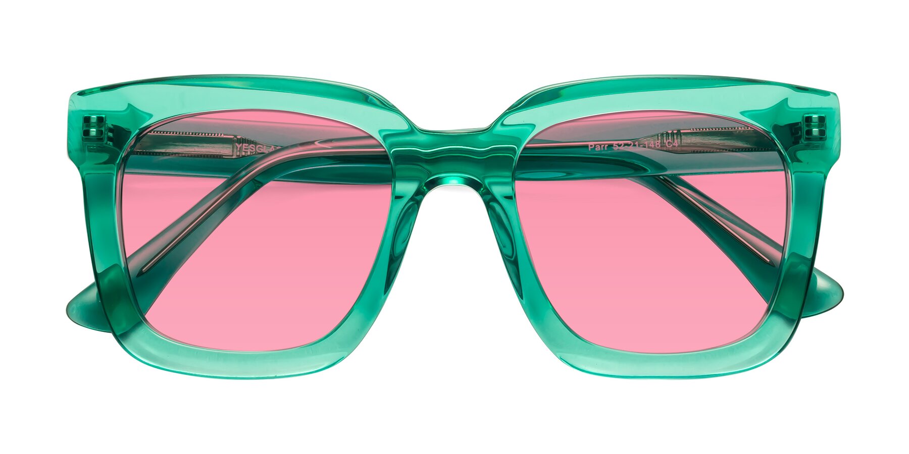 Folded Front of Parr in Green with Pink Tinted Lenses