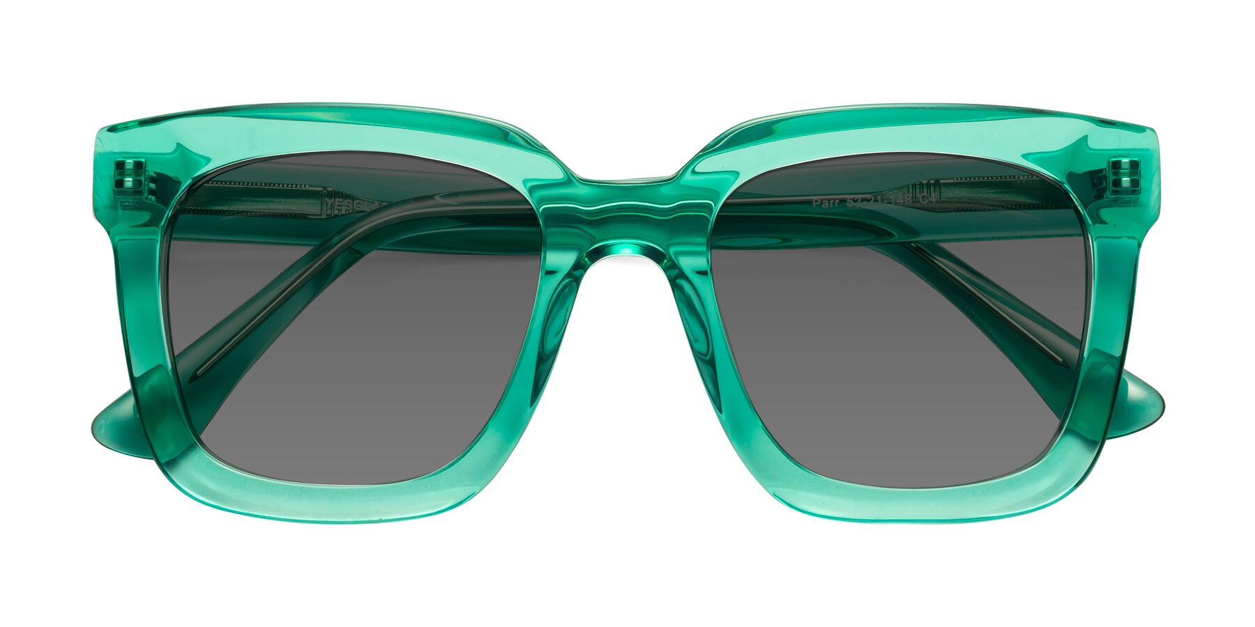 Folded Front of Parr in Green with Medium Gray Tinted Lenses