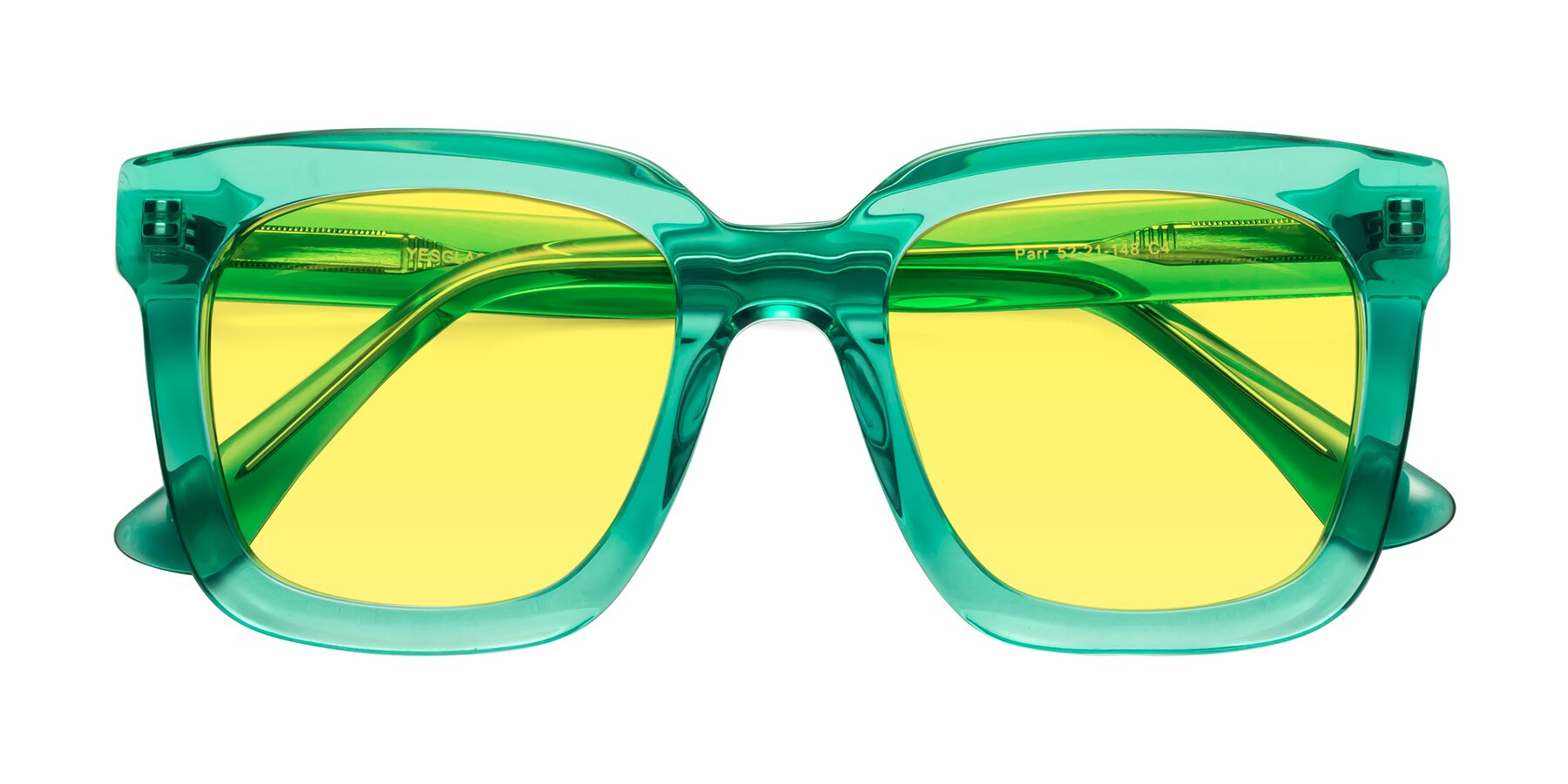 Folded Front of Parr in Green with Medium Yellow Tinted Lenses