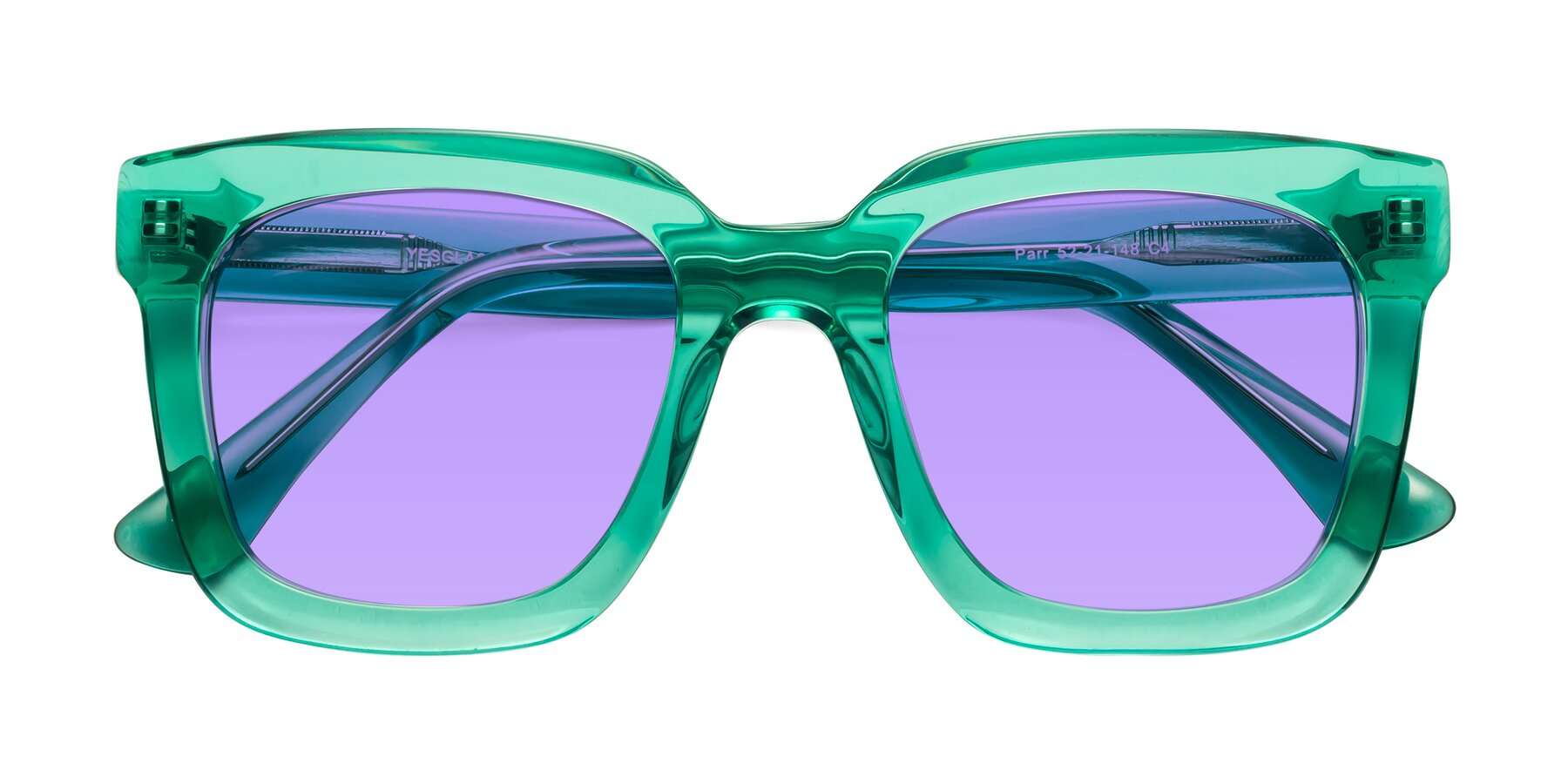 Folded Front of Parr in Green with Medium Purple Tinted Lenses