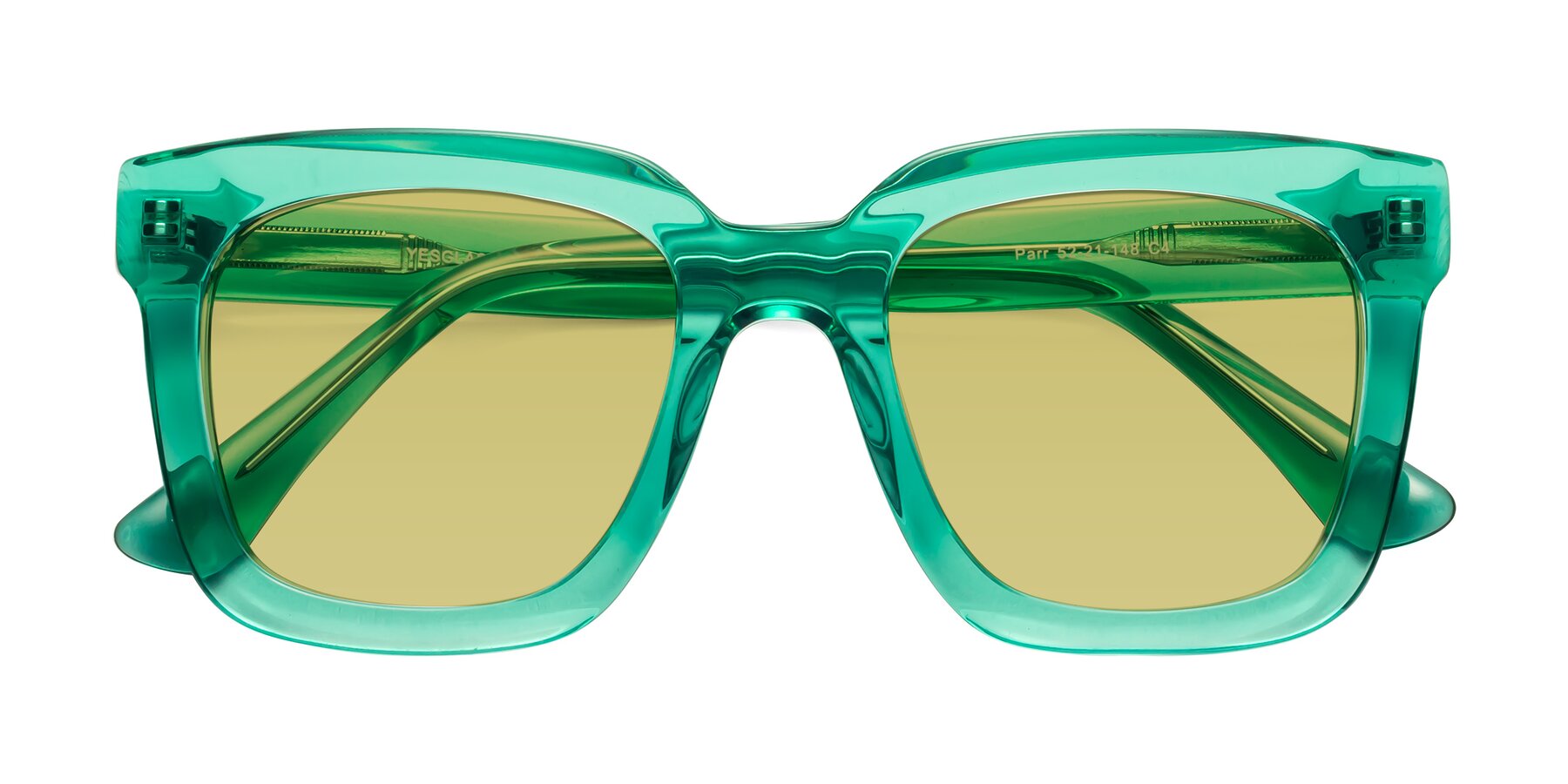 Folded Front of Parr in Green with Medium Champagne Tinted Lenses