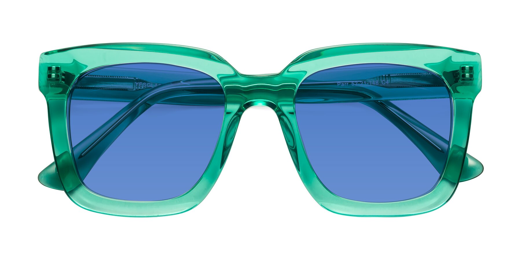 Folded Front of Parr in Green with Blue Tinted Lenses