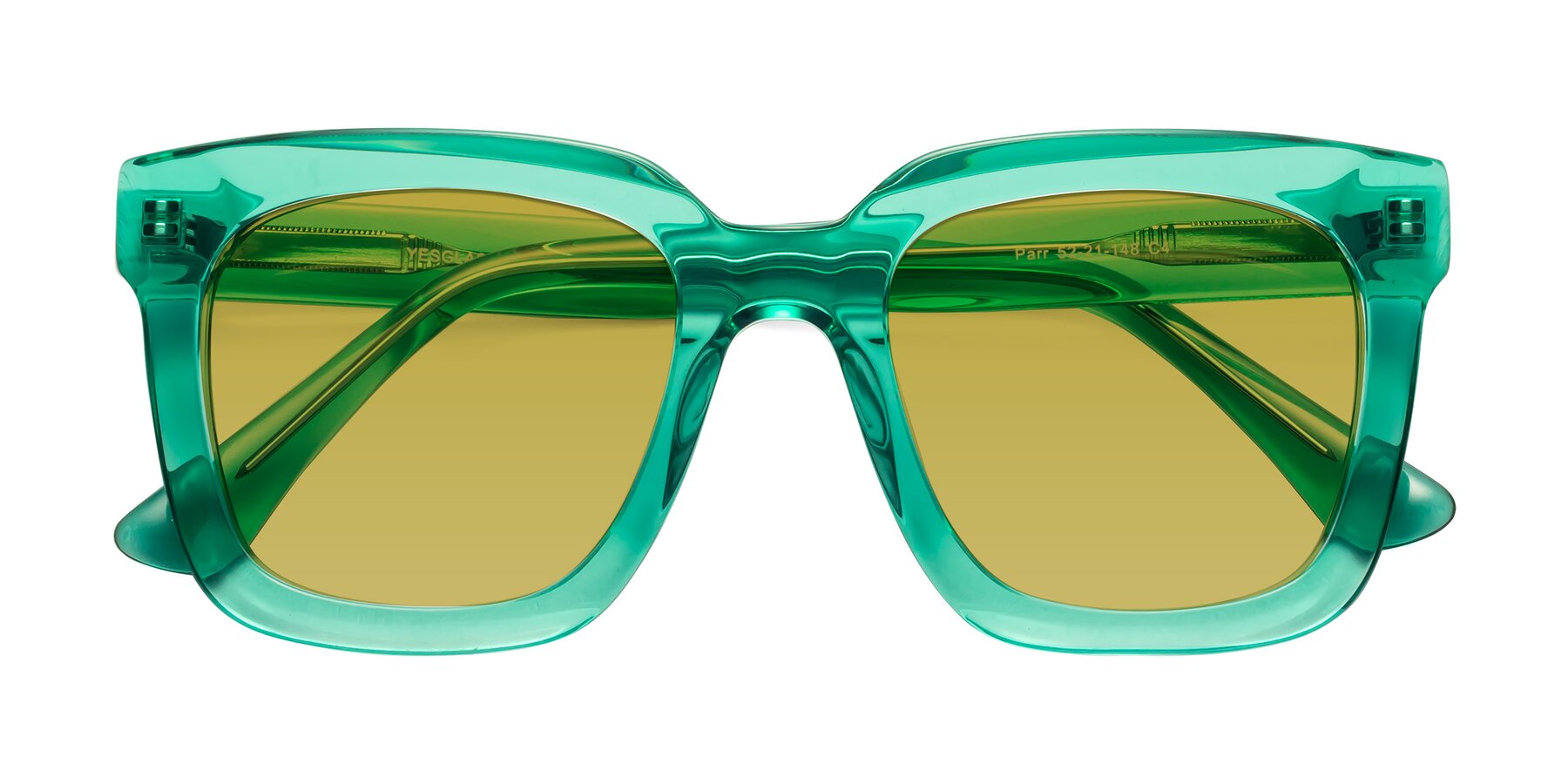 Folded Front of Parr in Green with Champagne Tinted Lenses