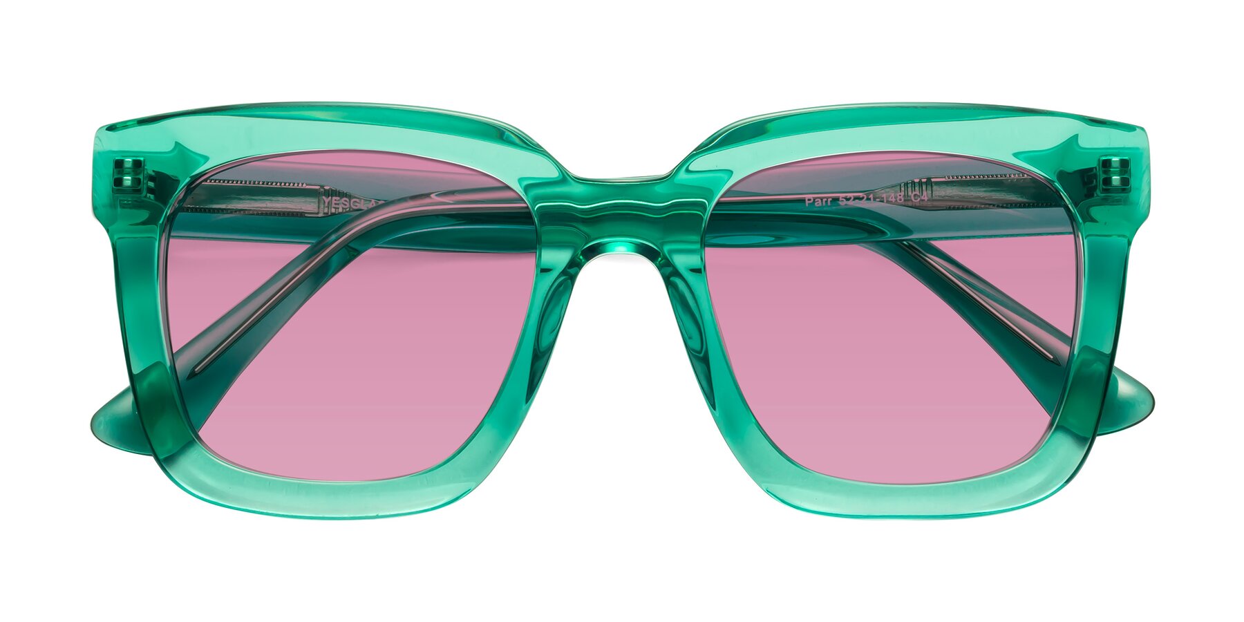 Folded Front of Parr in Green with Medium Wine Tinted Lenses