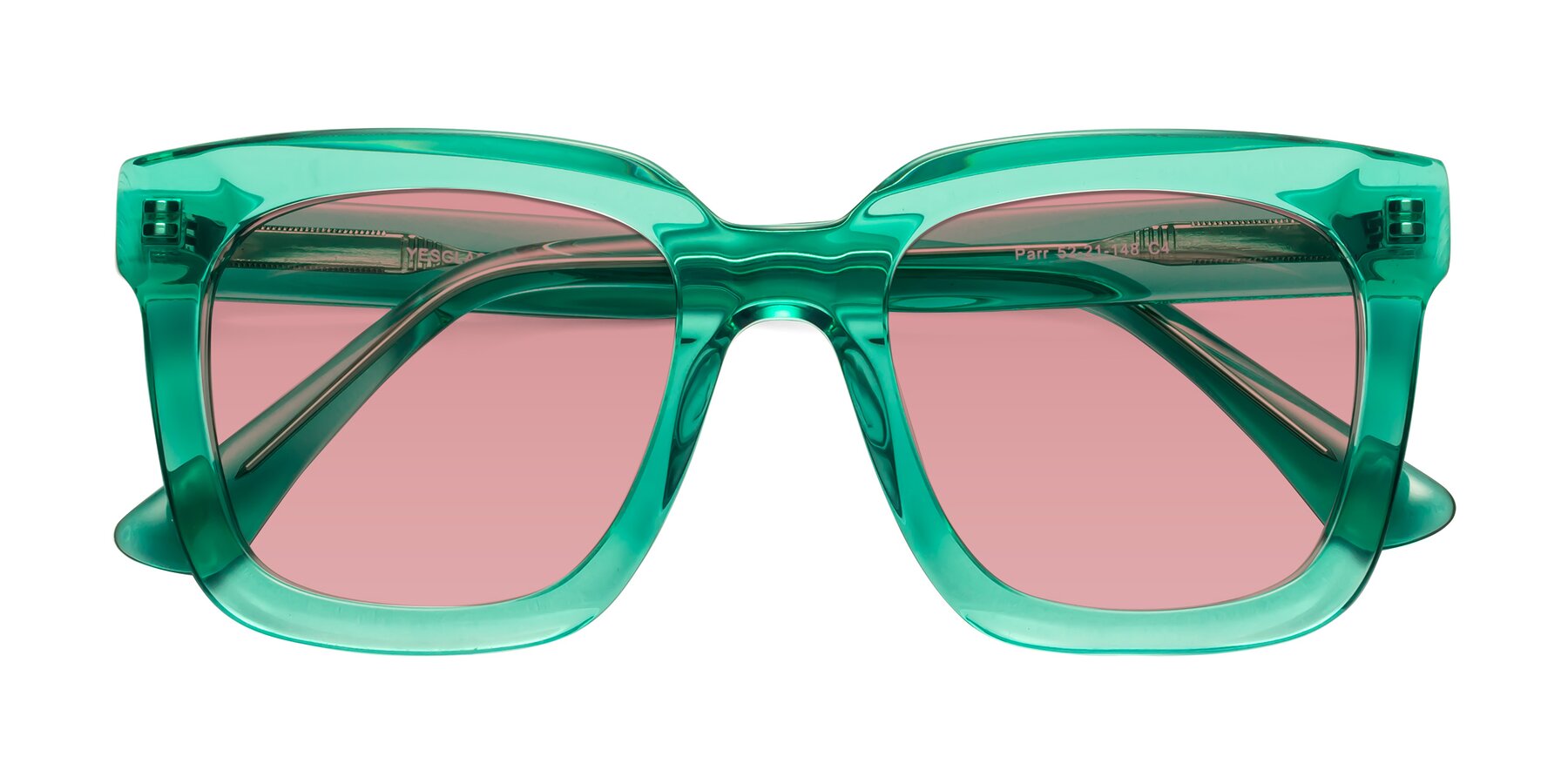 Folded Front of Parr in Green with Medium Garnet Tinted Lenses