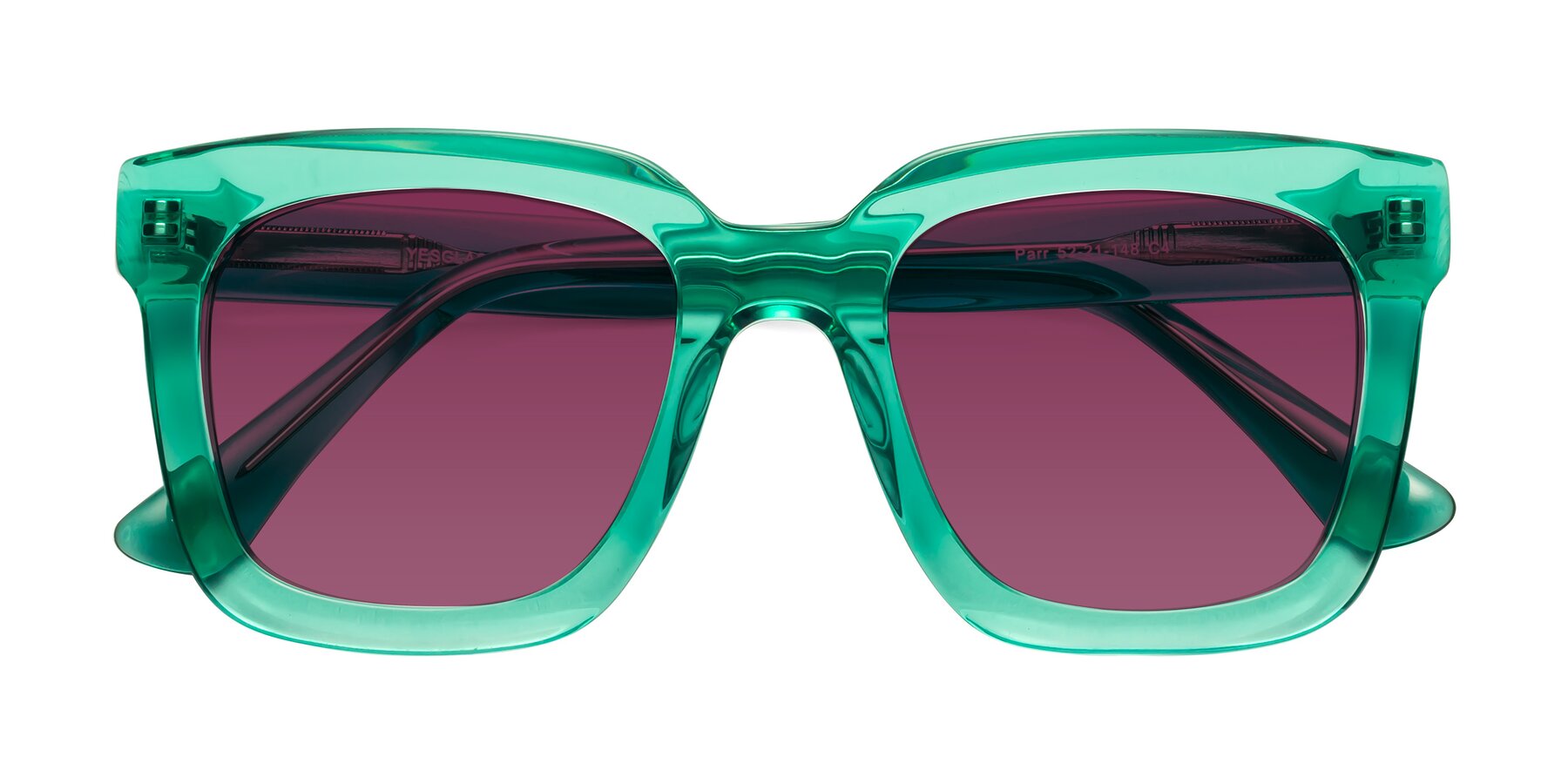 Folded Front of Parr in Green with Wine Tinted Lenses