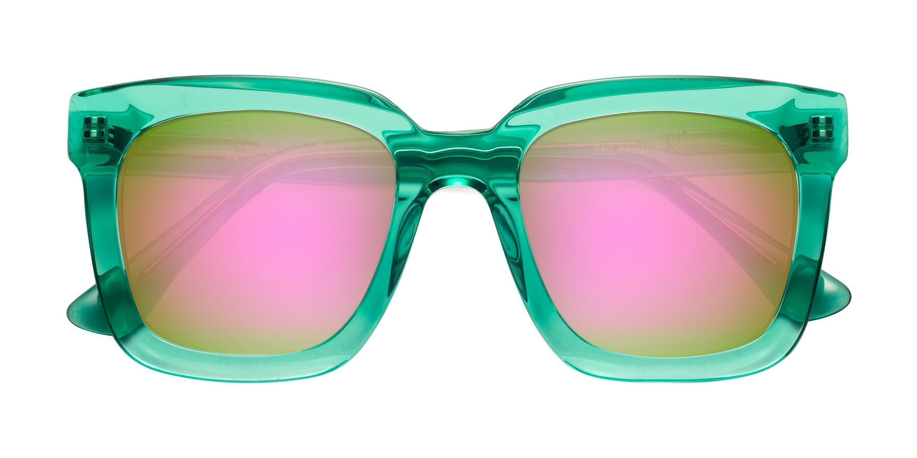 Folded Front of Parr in Green with Pink Mirrored Lenses