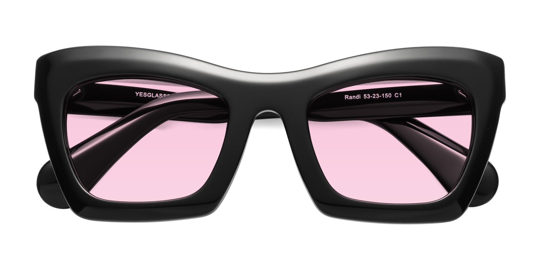 Folded Front of Randi in Black with Light Pink Tinted Lenses