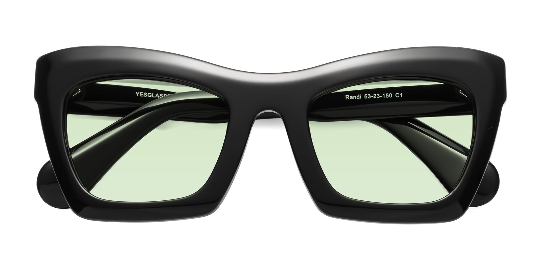 Folded Front of Randi in Black with Light Green Tinted Lenses