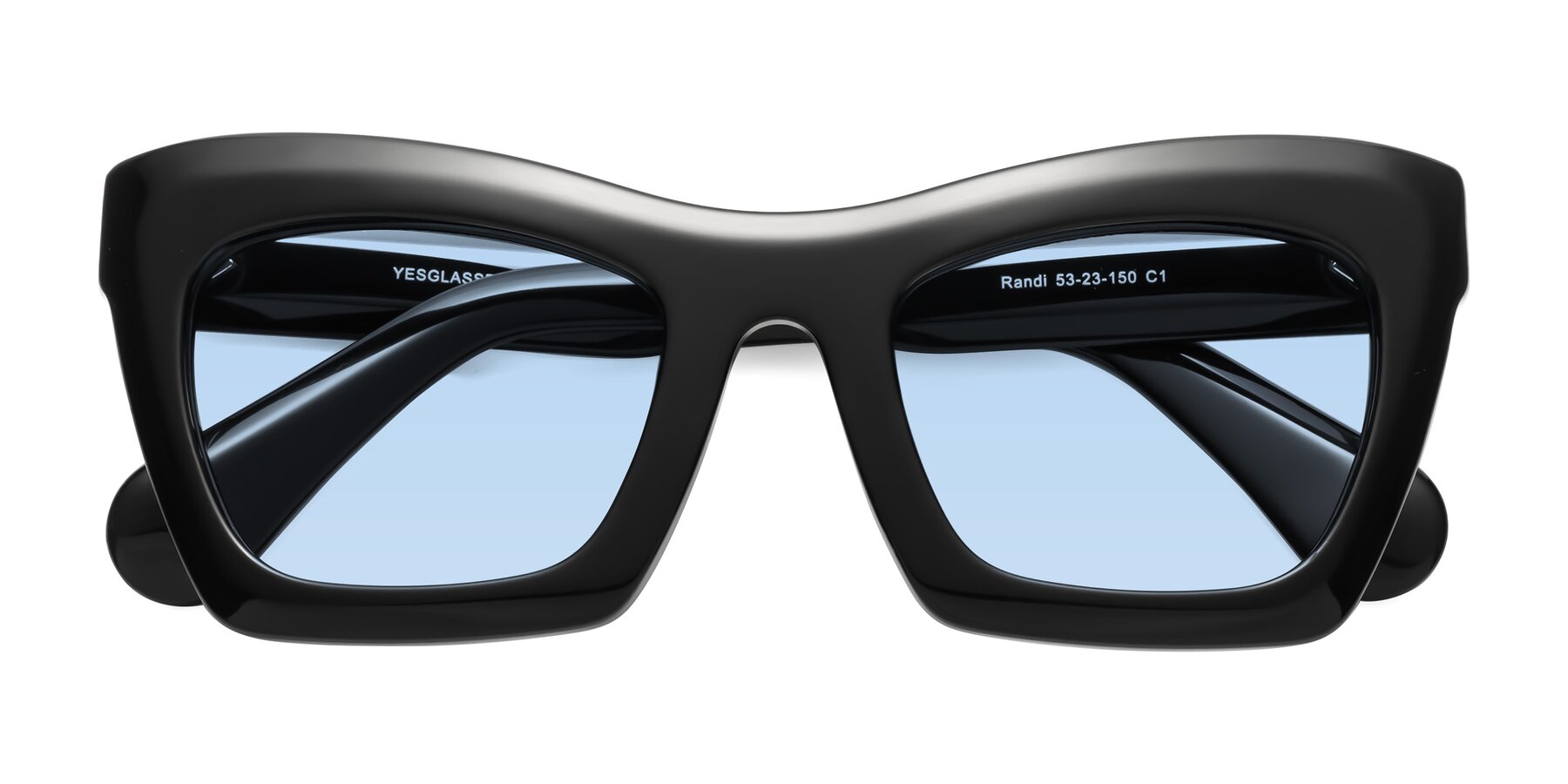 Folded Front of Randi in Black with Light Blue Tinted Lenses