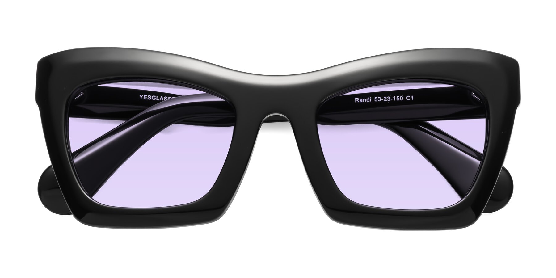 Folded Front of Randi in Black with Light Purple Tinted Lenses