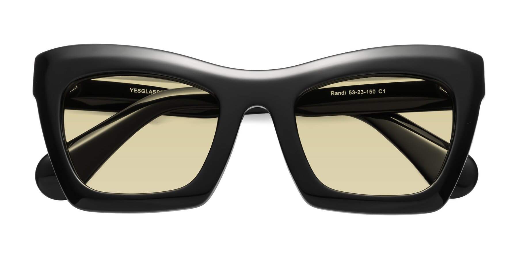 Folded Front of Randi in Black with Light Champagne Tinted Lenses