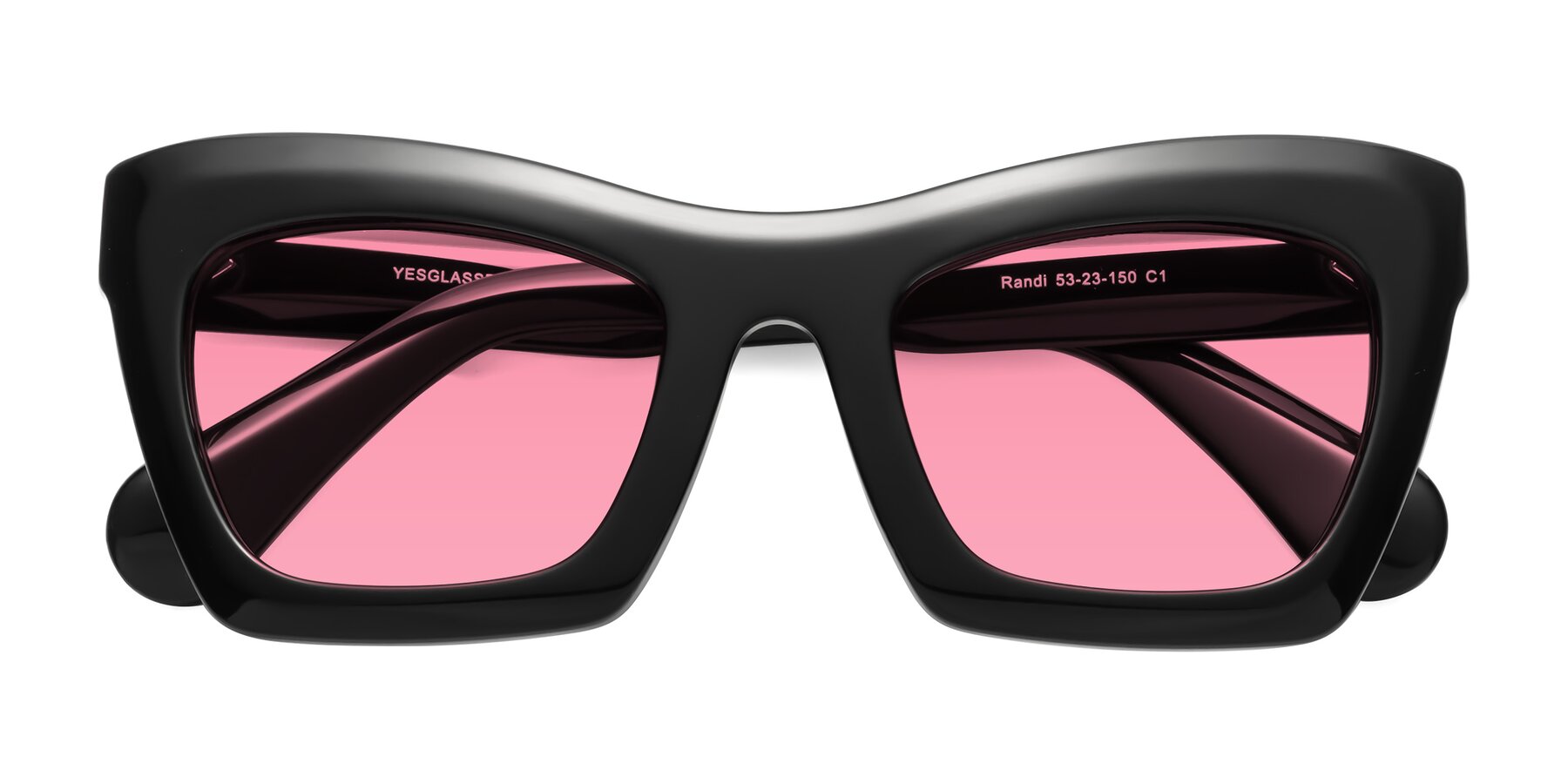 Folded Front of Randi in Black with Pink Tinted Lenses