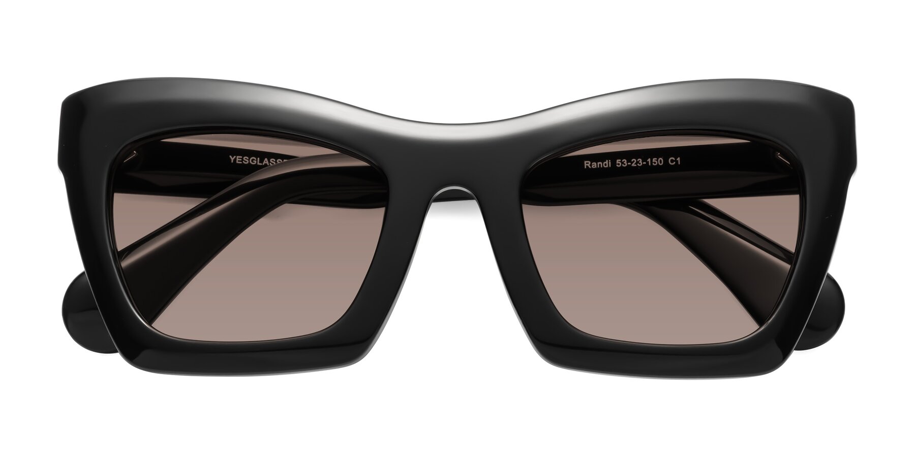 Folded Front of Randi in Black with Medium Brown Tinted Lenses