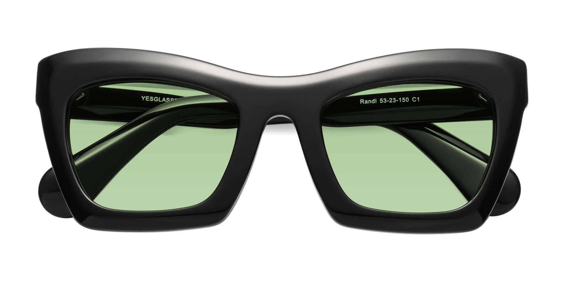 Folded Front of Randi in Black with Medium Green Tinted Lenses