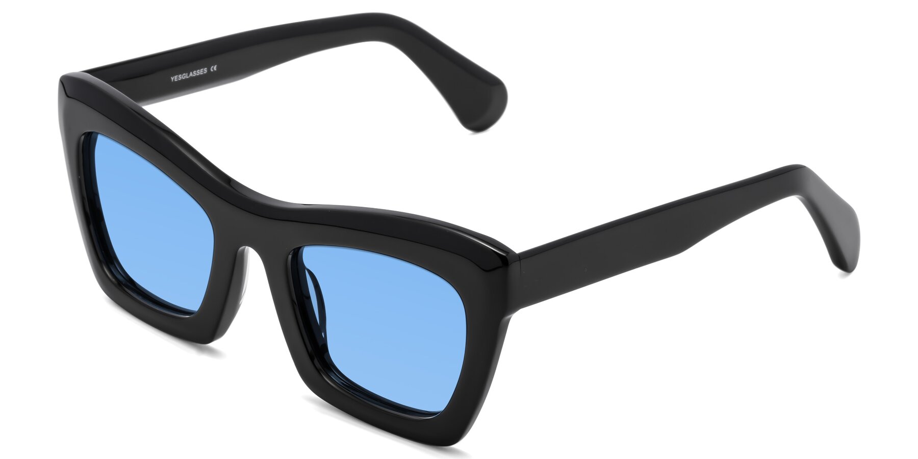 Angle of Randi in Black with Medium Blue Tinted Lenses