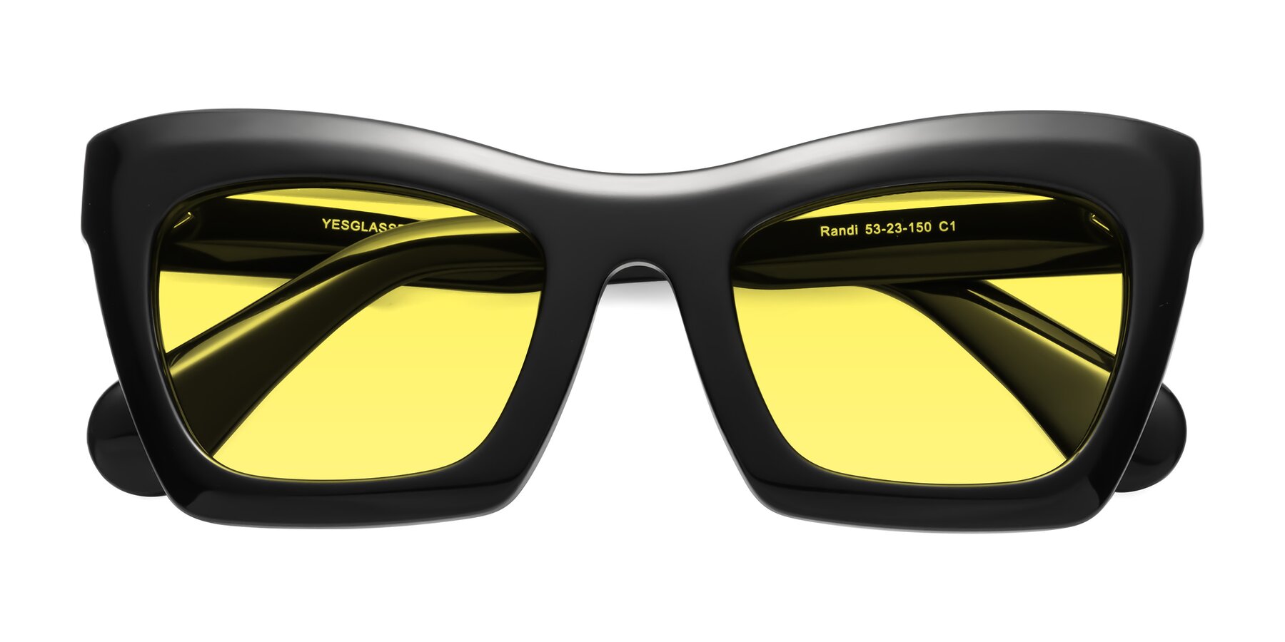 Folded Front of Randi in Black with Medium Yellow Tinted Lenses