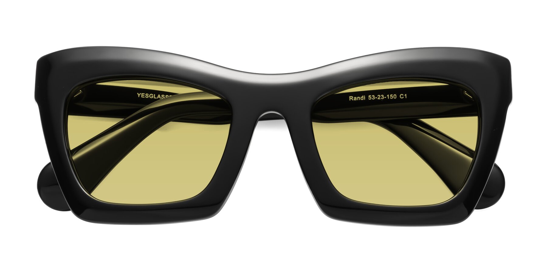 Folded Front of Randi in Black with Medium Champagne Tinted Lenses