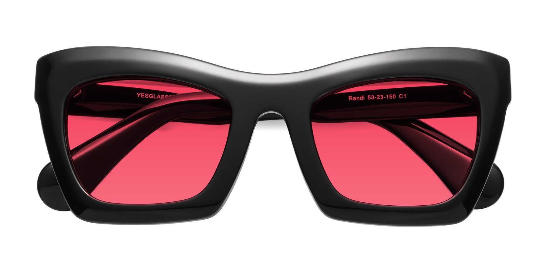 Folded Front of Randi in Black with Red Tinted Lenses