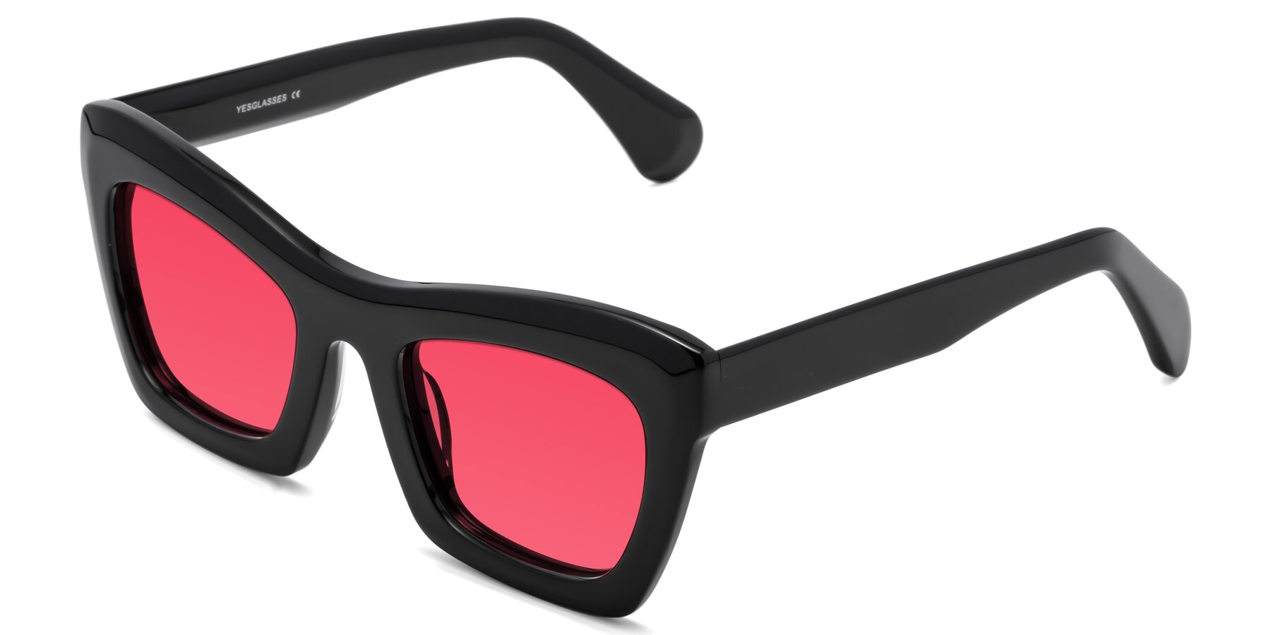 Angle of Randi in Black with Red Tinted Lenses