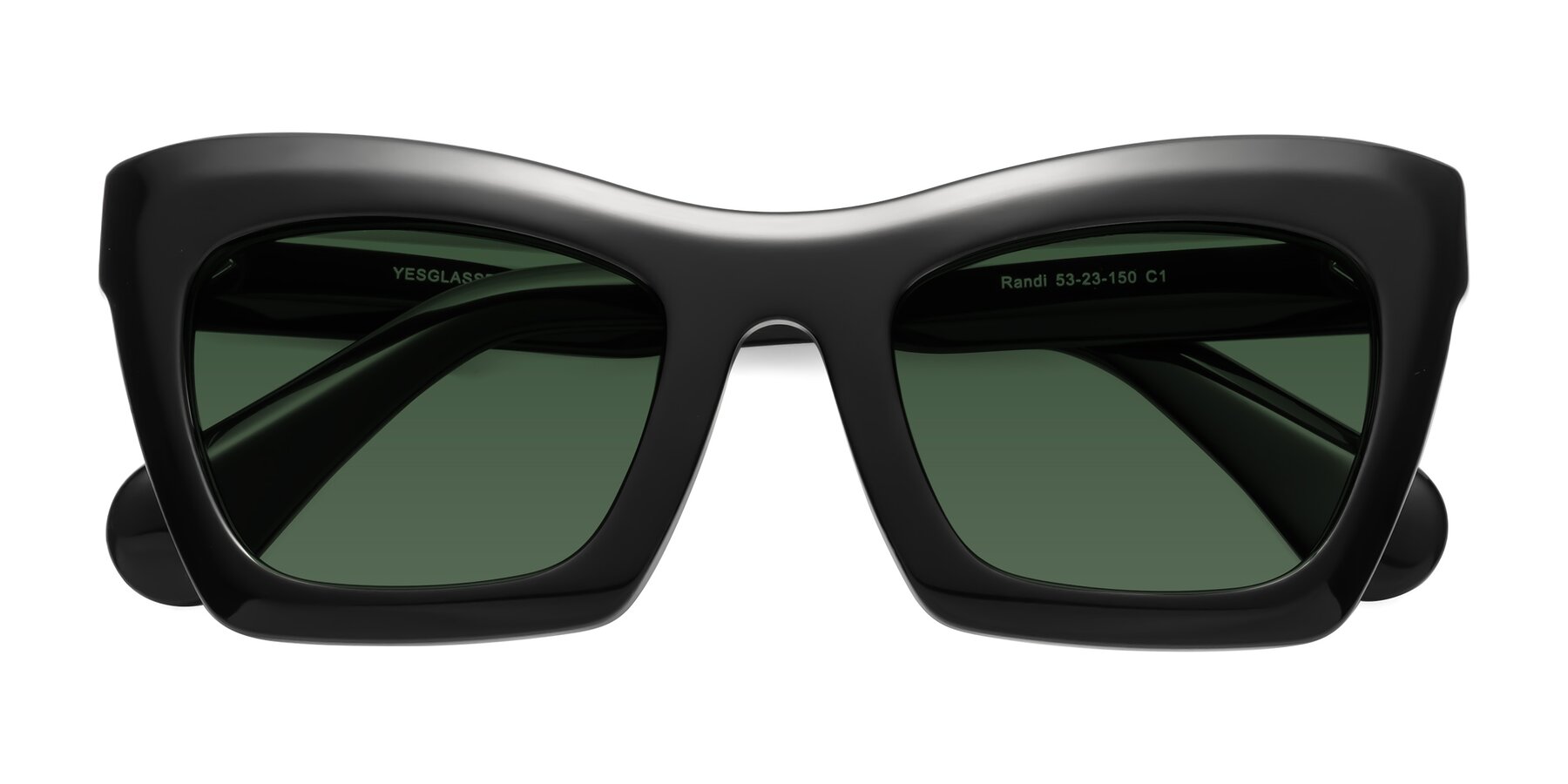Folded Front of Randi in Black with Green Tinted Lenses