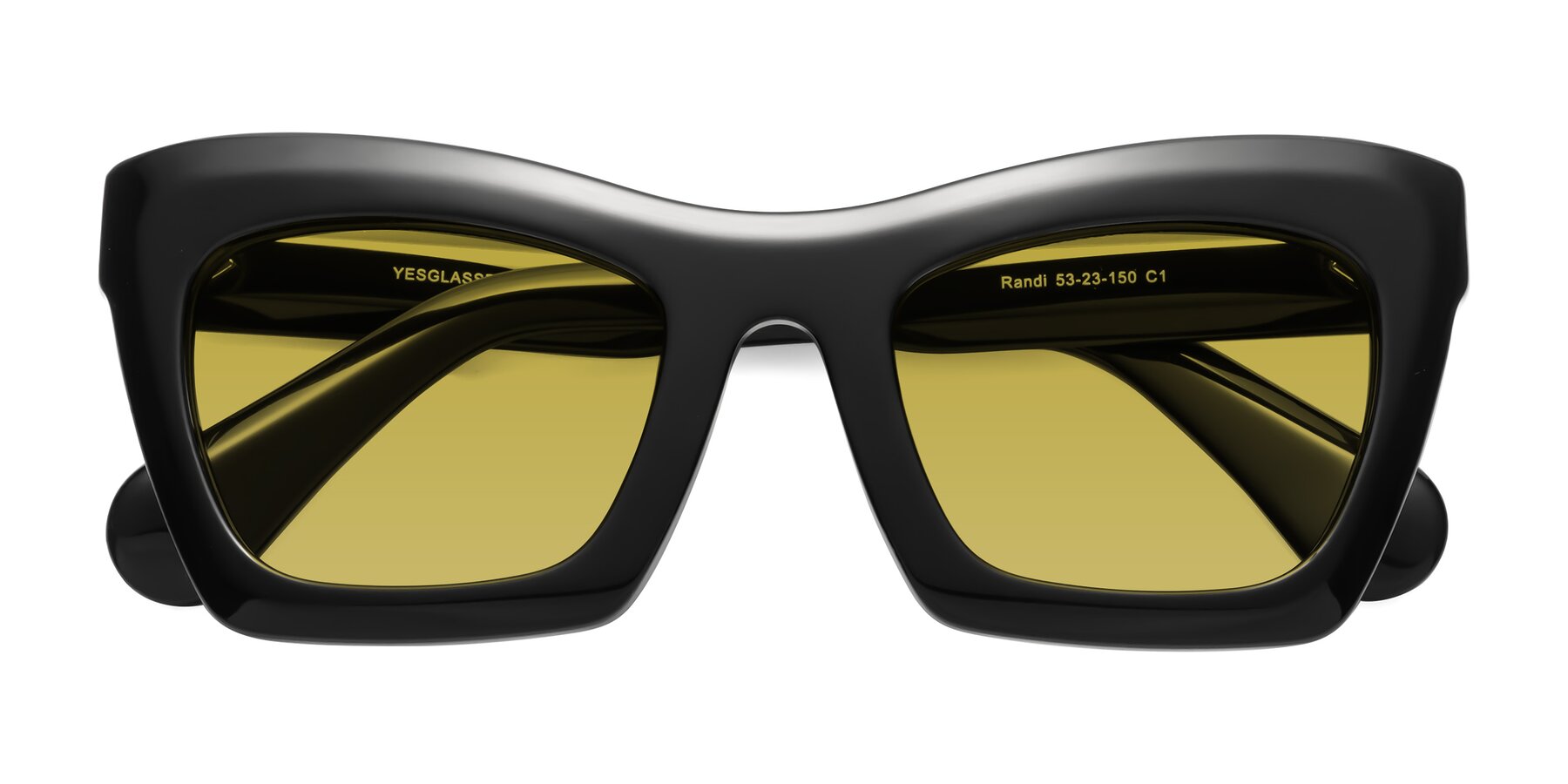 Folded Front of Randi in Black with Champagne Tinted Lenses