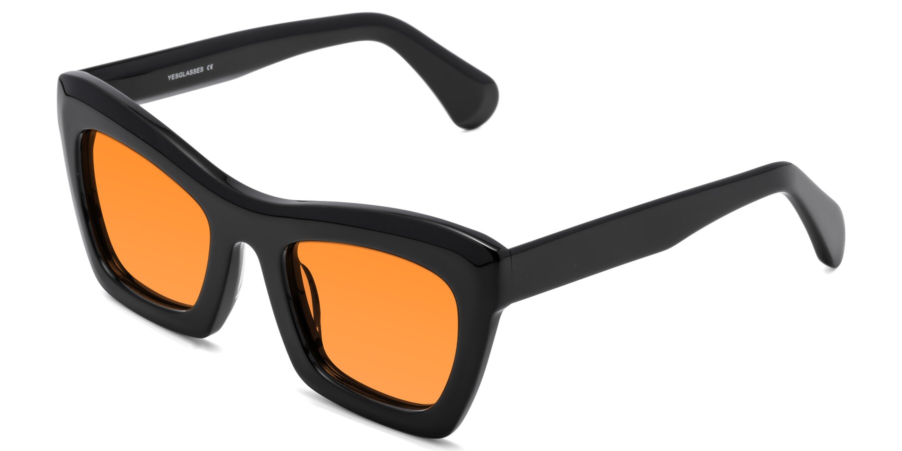 Angle of Randi in Black with Orange Tinted Lenses
