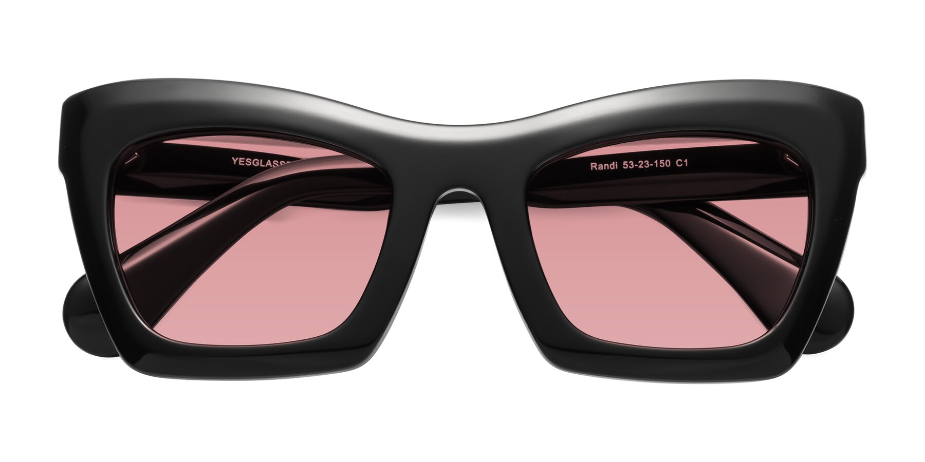 Folded Front of Randi in Black with Medium Garnet Tinted Lenses