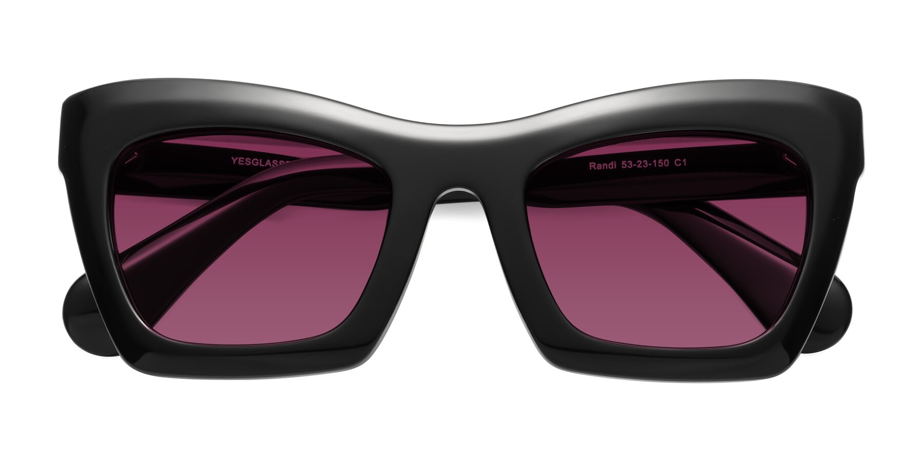 Folded Front of Randi in Black with Wine Tinted Lenses