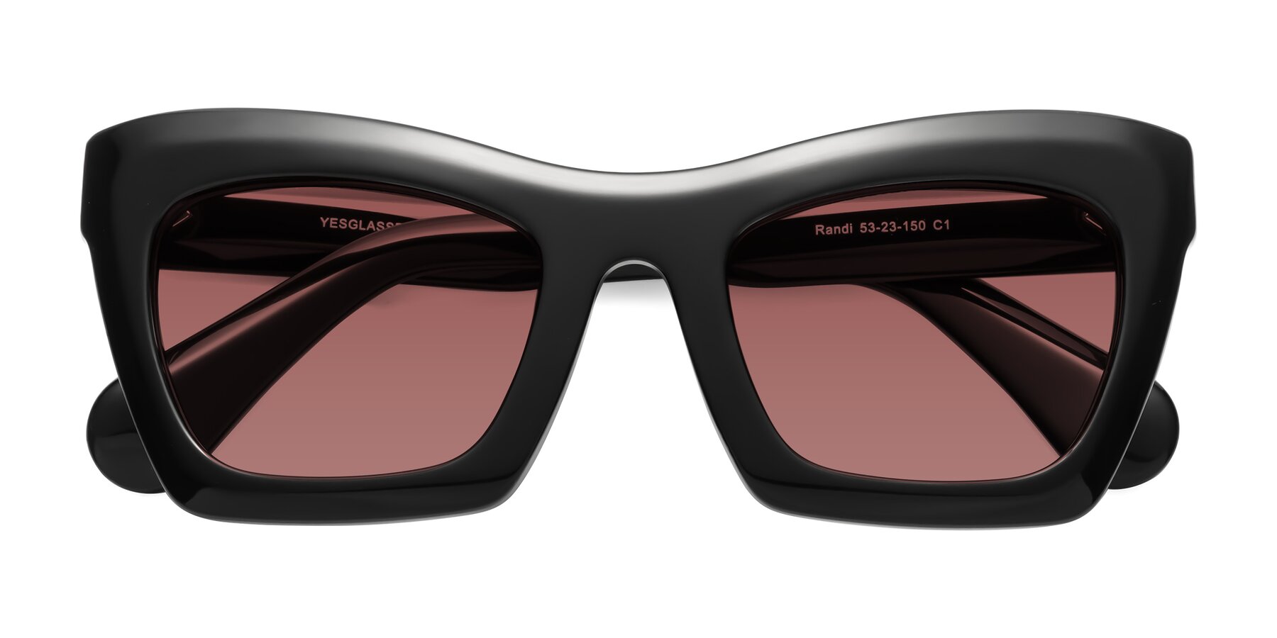 Folded Front of Randi in Black with Garnet Tinted Lenses