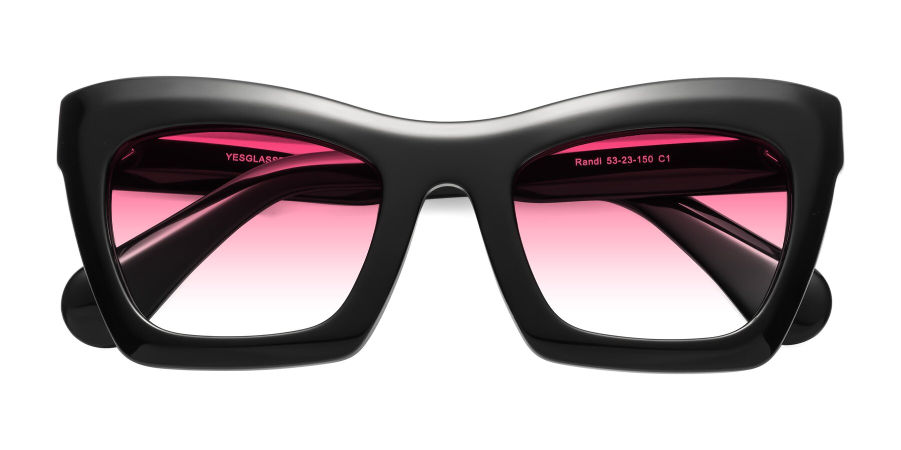 Folded Front of Randi in Black with Pink Gradient Lenses